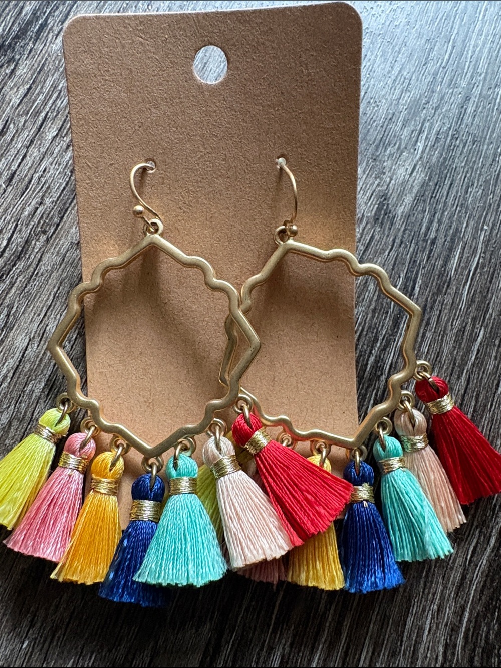 BaubleBar Gold Geometric Hoop Earrings with Multicolor Tassels